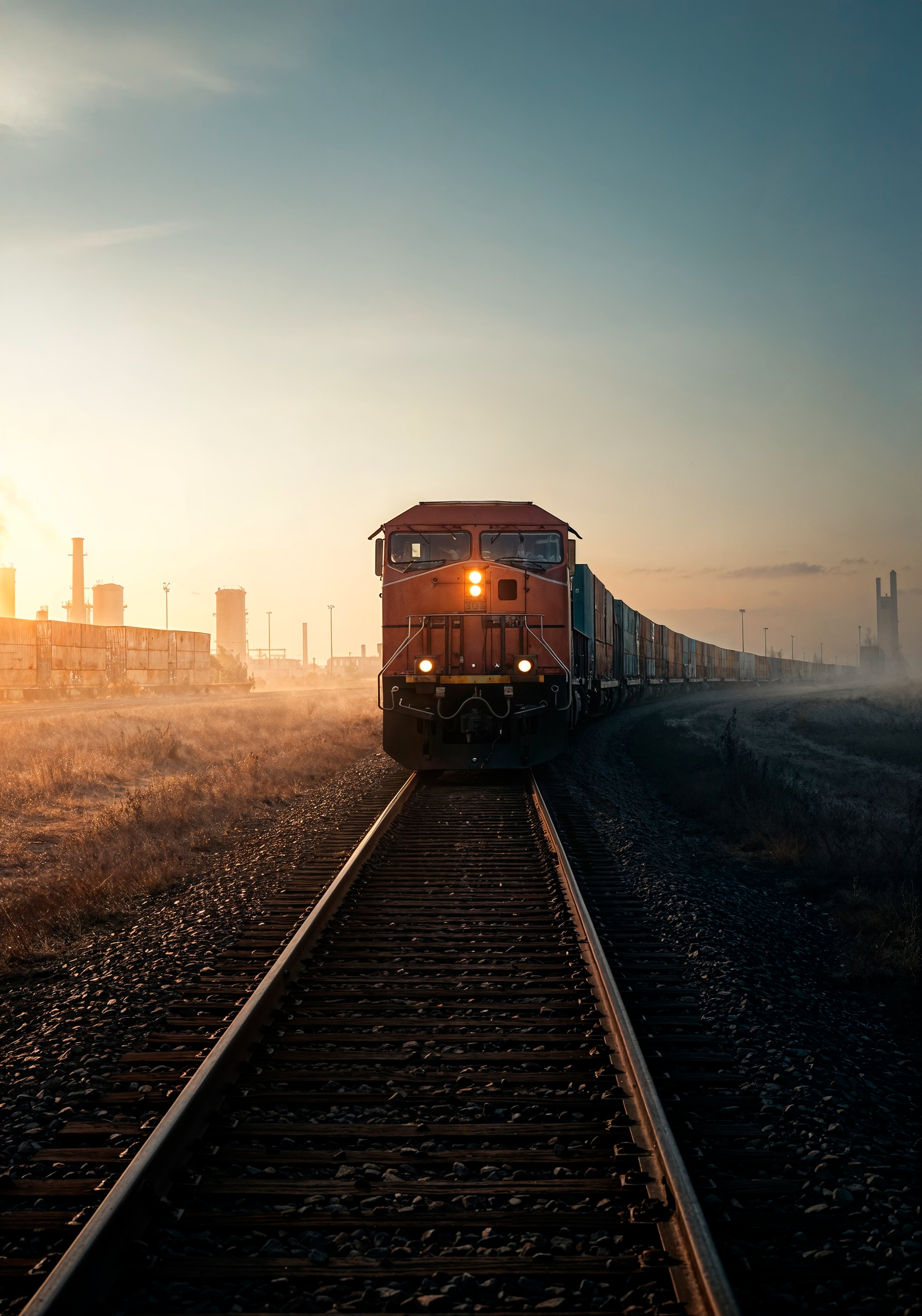 Freight train at sunrise